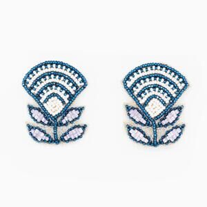 NEW BETH LADD COLLECTIONS women's block print flower earrings in blue/white